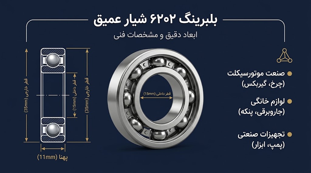 مشخصات و خرید بلبرینگ ۶۲۰۲ | ابعاد و کاربرد در لوازم خانگی و صنعتی